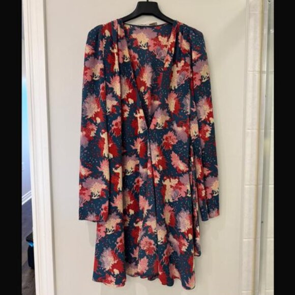 Vanessa Bruno Navy Blue Multi-Color Floral Print V-Neck Dress - Picture 1 of 6